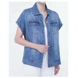 Liverpool Women's Blue Denim Vest Button Front Size XS Rainier Wash 100% Cotton